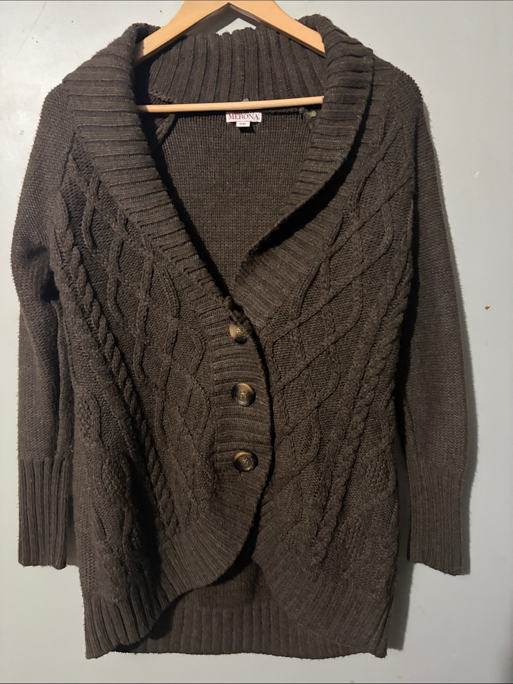 Merona Brown Cable Knit Shawl Collar Cardigan